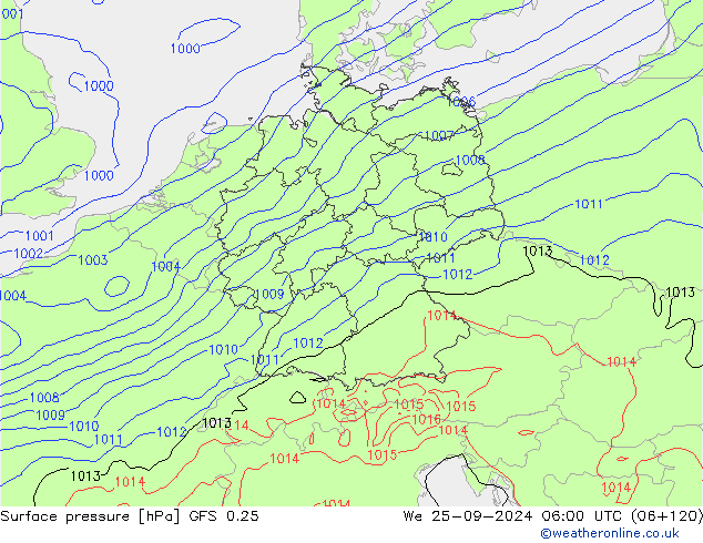 Surface pressure GFS 0.25 We 25.09.2024 06 UTC