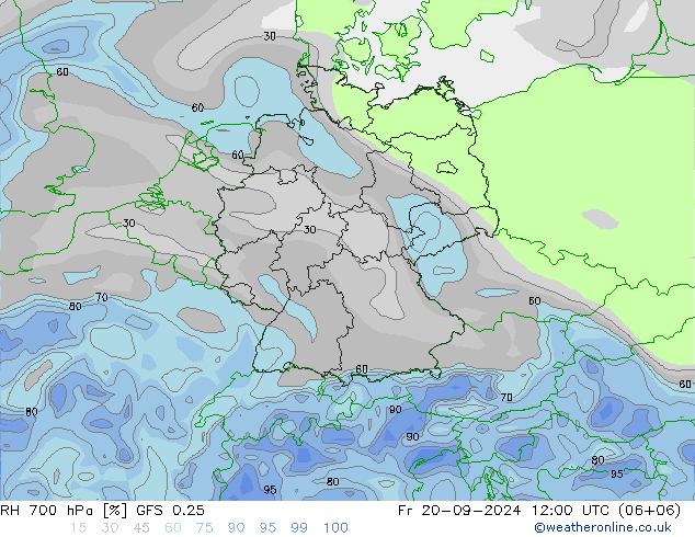 RH 700 hPa GFS 0.25 Fr 20.09.2024 12 UTC