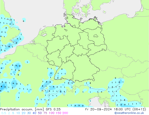 Precipitation accum. GFS 0.25 Fr 20.09.2024 18 UTC