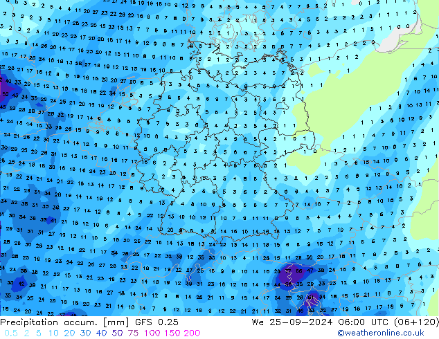 Precipitation accum. GFS 0.25  25.09.2024 06 UTC