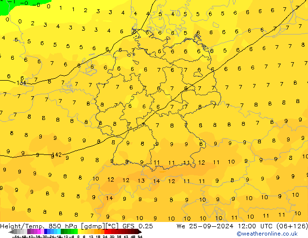 Z500/Rain (+SLP)/Z850 GFS 0.25 ср 25.09.2024 12 UTC