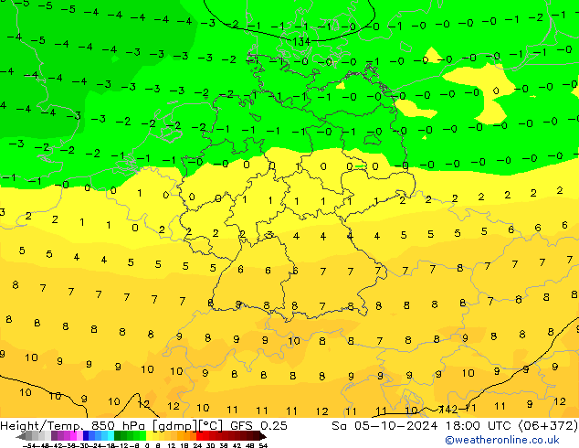 Height/Temp. 850 hPa GFS 0.25 Sa 05.10.2024 18 UTC