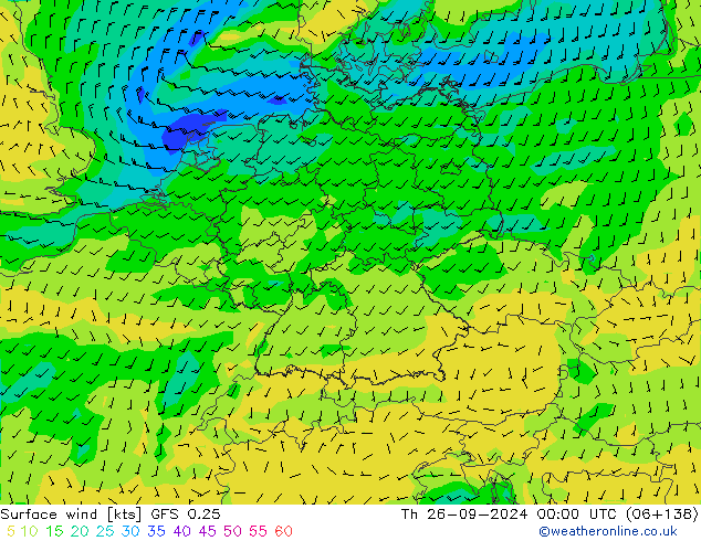 Surface wind GFS 0.25 Th 26.09.2024 00 UTC