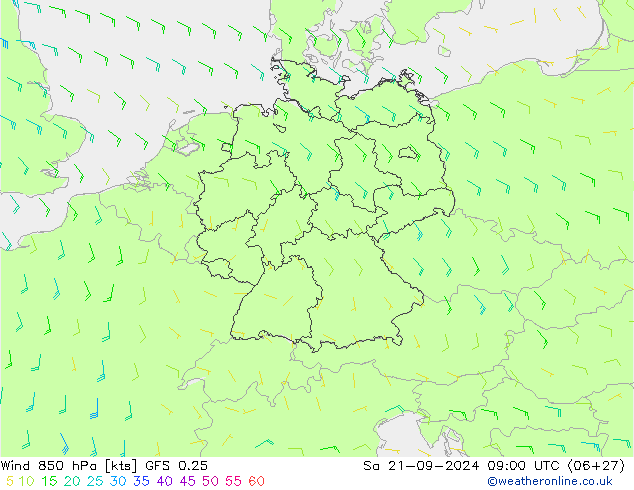 Wind 850 hPa GFS 0.25 Sa 21.09.2024 09 UTC