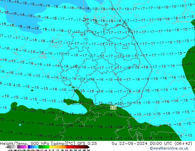 Z500/Rain (+SLP)/Z850 GFS 0.25 nie. 22.09.2024 00 UTC