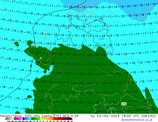 Géop./Temp. 500 hPa GFS 0.25 dim 22.09.2024 18 UTC