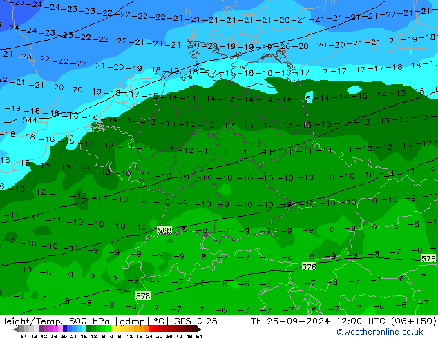 Z500/Rain (+SLP)/Z850 GFS 0.25 Čt 26.09.2024 12 UTC