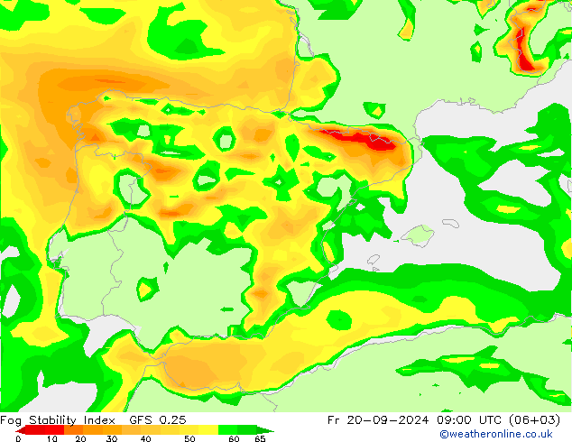 Fog Stability Index GFS 0.25 пт 20.09.2024 09 UTC