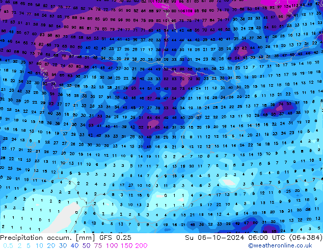 Precipitation accum. GFS 0.25 Dom 06.10.2024 06 UTC