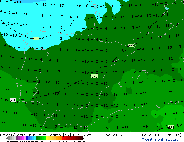 Z500/Rain (+SLP)/Z850 GFS 0.25 Sa 21.09.2024 18 UTC