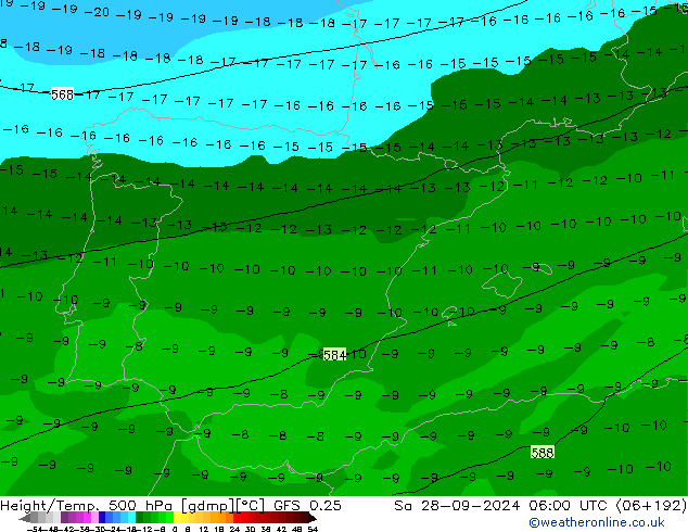 Z500/Rain (+SLP)/Z850 GFS 0.25  28.09.2024 06 UTC