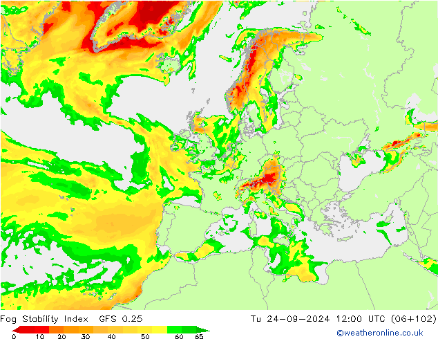 Fog Stability Index GFS 0.25 Tu 24.09.2024 12 UTC