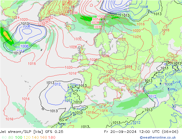 Jet stream/SLP GFS 0.25 Fr 20.09.2024 12 UTC