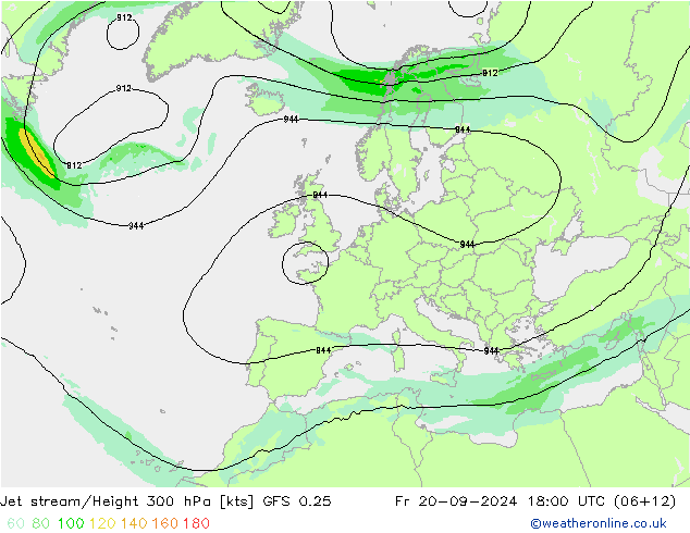 Jet stream/Height 300 hPa GFS 0.25 Fr 20.09.2024 18 UTC