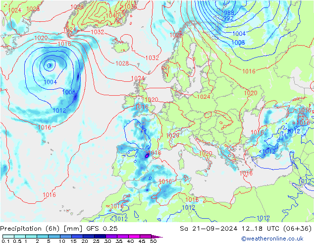 Z500/Rain (+SLP)/Z850 GFS 0.25 Sa 21.09.2024 18 UTC