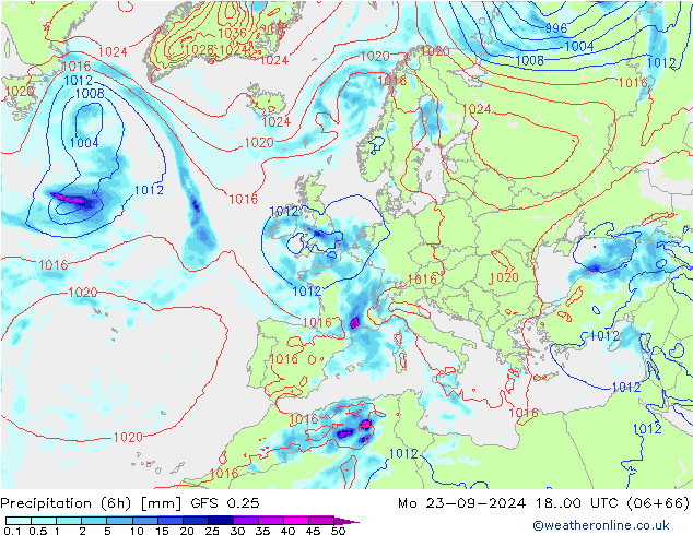 Z500/Rain (+SLP)/Z850 GFS 0.25 Mo 23.09.2024 00 UTC