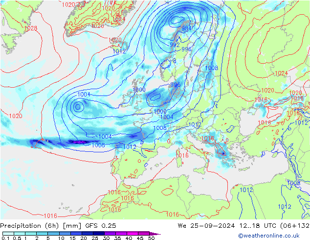 Z500/Rain (+SLP)/Z850 GFS 0.25 mer 25.09.2024 18 UTC