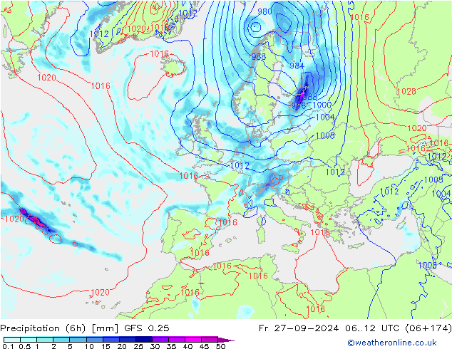 Z500/Yağmur (+YB)/Z850 GFS 0.25 Cu 27.09.2024 12 UTC