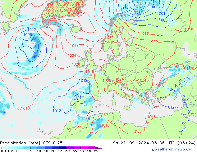 Precipitation GFS 0.25 Sa 21.09.2024 06 UTC