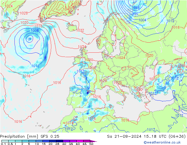 Srážky GFS 0.25 So 21.09.2024 18 UTC