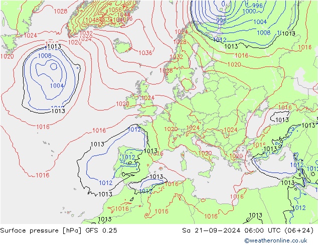 Surface pressure GFS 0.25 Sa 21.09.2024 06 UTC