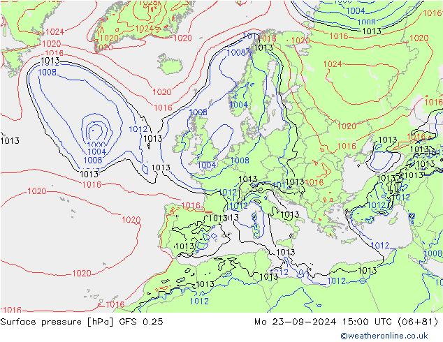 pression de l'air GFS 0.25 lun 23.09.2024 15 UTC