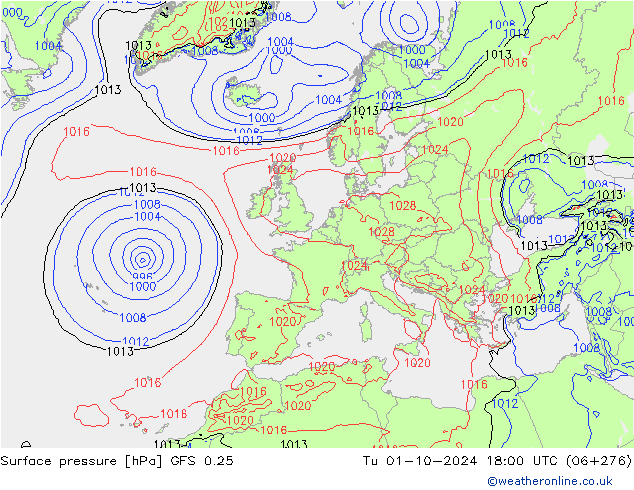 Surface pressure GFS 0.25 Tu 01.10.2024 18 UTC