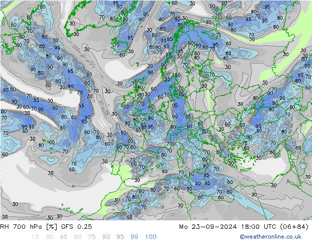 700 hPa Nispi Nem GFS 0.25 Pzt 23.09.2024 18 UTC