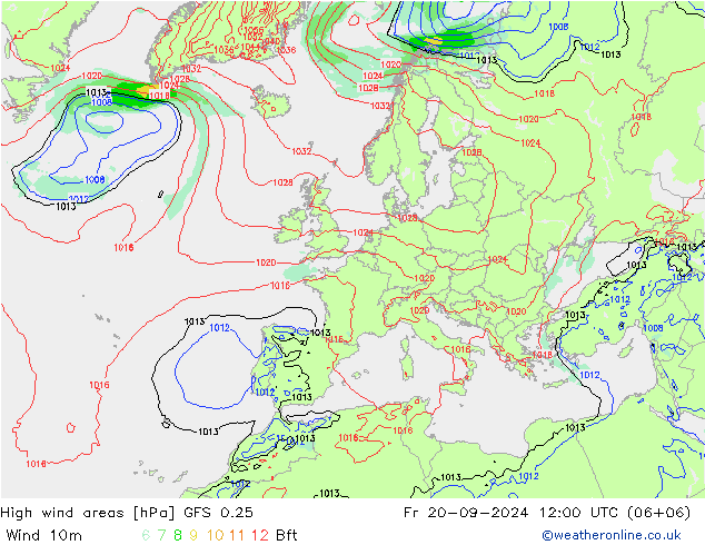 High wind areas GFS 0.25 星期五 20.09.2024 12 UTC