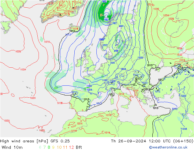 Sturmfelder GFS 0.25 Do 26.09.2024 12 UTC