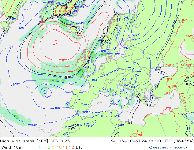 High wind areas GFS 0.25 dom 06.10.2024 06 UTC