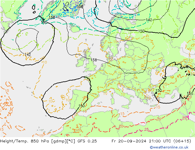 Z500/Rain (+SLP)/Z850 GFS 0.25 Fr 20.09.2024 21 UTC