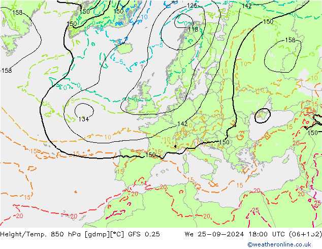 Z500/Rain (+SLP)/Z850 GFS 0.25 mer 25.09.2024 18 UTC