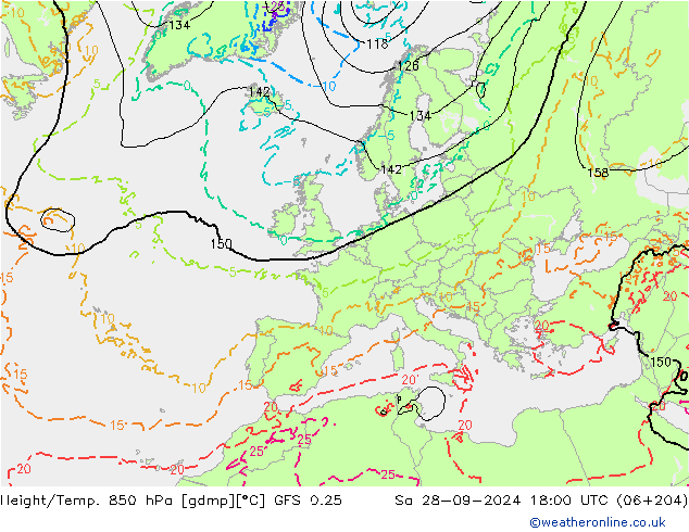 Z500/Rain (+SLP)/Z850 GFS 0.25 Sa 28.09.2024 18 UTC