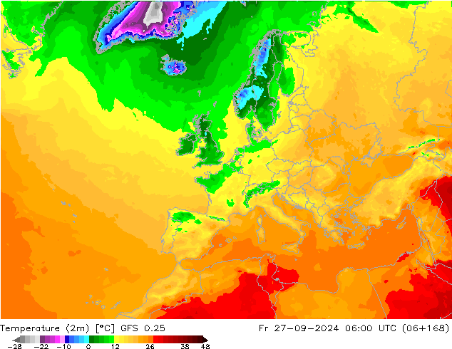 Temperature (2m) GFS 0.25 Fr 27.09.2024 06 UTC