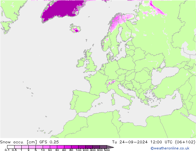 Schneemenge GFS 0.25 Di 24.09.2024 12 UTC