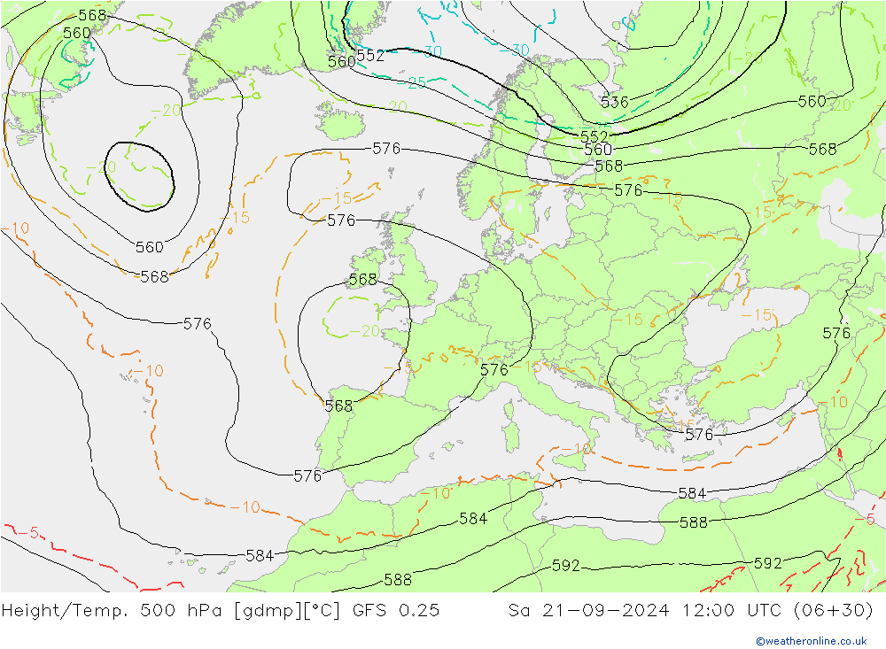 Z500/Rain (+SLP)/Z850 GFS 0.25  21.09.2024 12 UTC