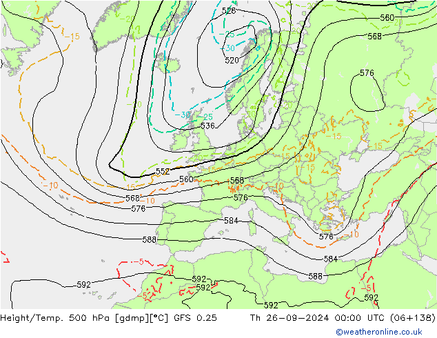 Z500/Rain (+SLP)/Z850 GFS 0.25  26.09.2024 00 UTC