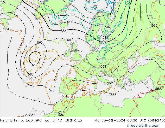 Z500/Rain (+SLP)/Z850 GFS 0.25 пн 30.09.2024 06 UTC