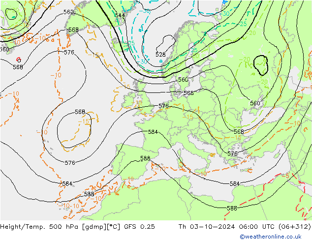 Z500/Yağmur (+YB)/Z850 GFS 0.25 Per 03.10.2024 06 UTC