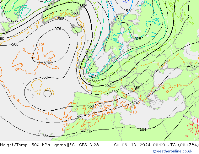 Height/Temp. 500 hPa GFS 0.25  06.10.2024 06 UTC