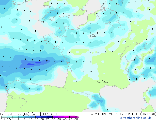 Z500/Yağmur (+YB)/Z850 GFS 0.25 Sa 24.09.2024 18 UTC