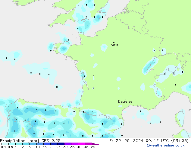 Niederschlag GFS 0.25 Fr 20.09.2024 12 UTC