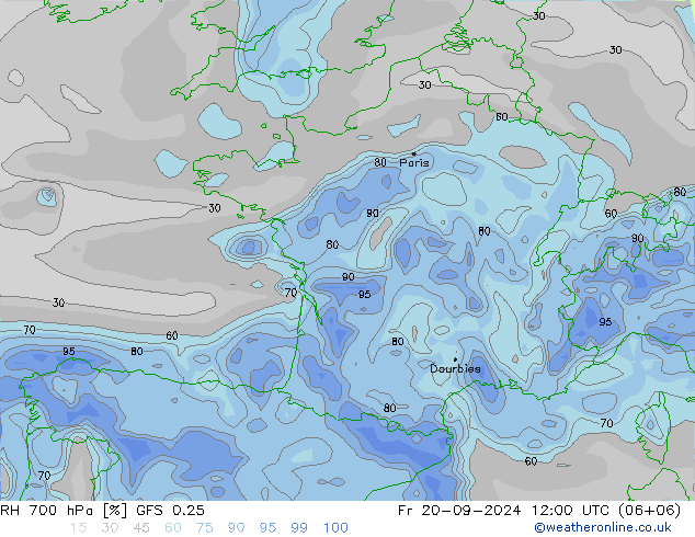 Humidité rel. 700 hPa GFS 0.25 ven 20.09.2024 12 UTC