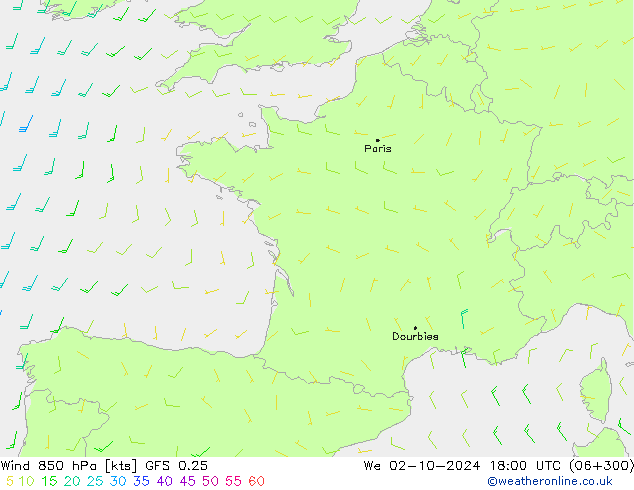  850 hPa GFS 0.25  02.10.2024 18 UTC