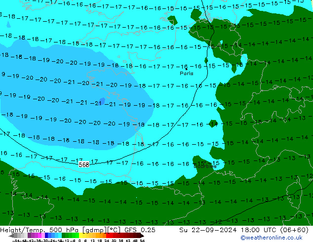 Z500/Rain (+SLP)/Z850 GFS 0.25 Su 22.09.2024 18 UTC