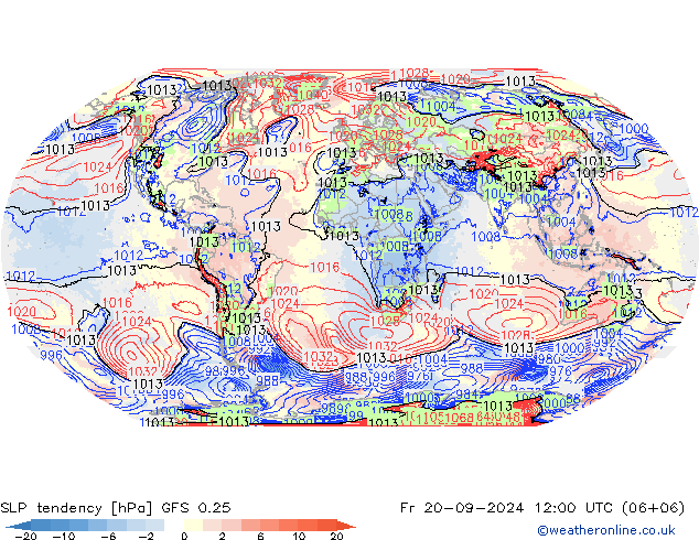 Tendance de pression  GFS 0.25 ven 20.09.2024 12 UTC