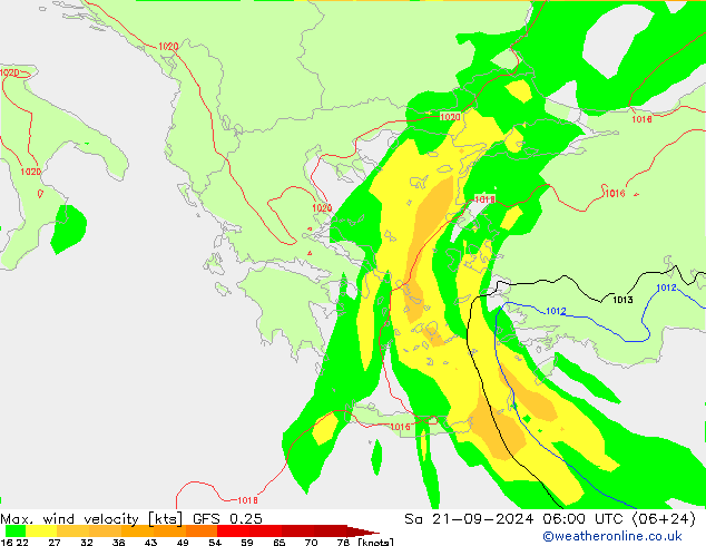 Maks. Rüzgar Hızı GFS 0.25 Cts 21.09.2024 06 UTC