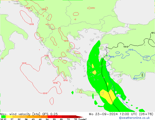 Max. wind velocity GFS 0.25 Po 23.09.2024 12 UTC