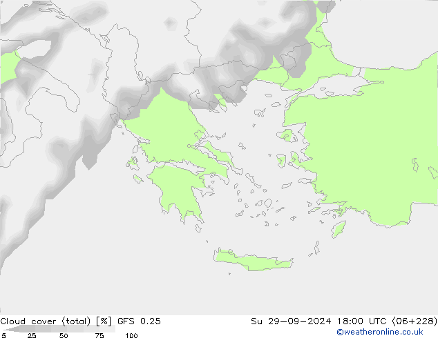 Nubi (totali) GFS 0.25 dom 29.09.2024 18 UTC